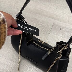 True Religion Black Shoulder Bag with Gold Accents